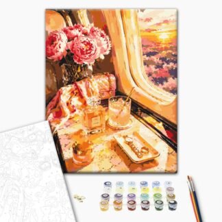 Картина за номерами "Квіти біля ілюмінатора літака" 40×50 см